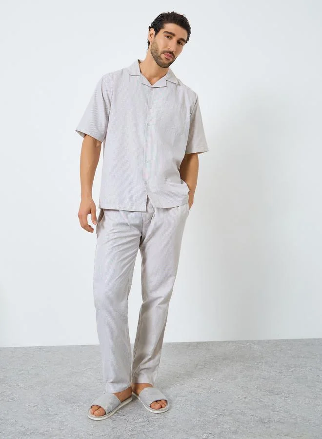 Men Relaxed Fit Striped Shirt and Pyjama Set